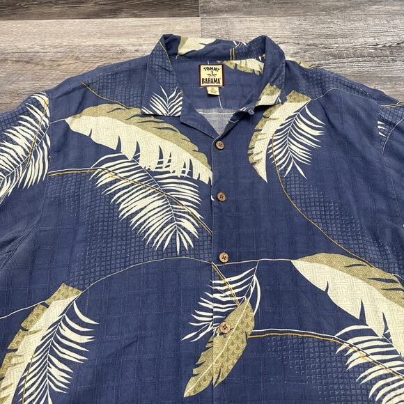 Tommy Bahama Shirt Blue Mens XL 100% Silk Palm Leaf Hawaiian Button Up Loop - Picture 2 of 8